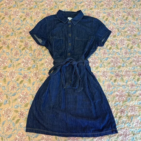 J. Crew Dark Indigo Denim Shirt Dress - Picture 1 of 6